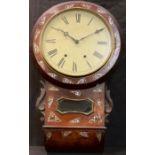 A Victorian rosewood and mother of pearl marquetry drop dial wall clock, 68cm high, 41cm wide, c.