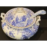 A Royal Crown Derby Mikado pattern soup tureen, first quality; a 19th century blue and white