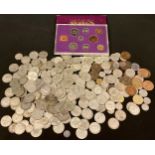 Coins - a George III 1816 and an 1817 silver coin; George V and George VI silver coins, including