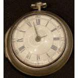 A silver pair cased verge pocket watch, J Archer, London 1764