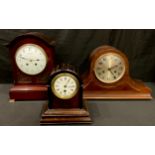 An Edwardian mahogany bracket clock, arched case, white enamel dial, Arabic numerals, Winsor Bishop,