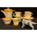 An Art Deco Shelly coffee set comprising coffee pot, cream jug and sugar bowl, six coffee cups and