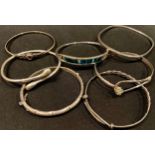 Jewellery - silver bangles and bracelets, marked 925; another unmarked (7)
