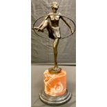D. Alonzo, after, an Art Deco style bronzed metal hoop dancer, marble base, 49cm high overall