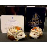 A pair of Royal Crown Derby paperweights, Hawthorn Mother Hedgehog and Bramble Baby Hedgehog,