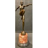 J. Philipp, after, an Art Deco style bronzed metal model of a dancing girl, marble plinth, 56cm high