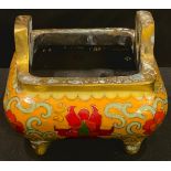 A Chinese inspired Cloisonné shaped square censer, 10.5cm wide