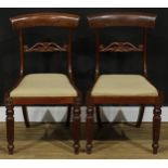 A near pair of William IV mahogany bar back dining chairs, 84cm high, 48cm wide, the seat 36cm