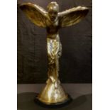 A large silver plated bronze model, Sprit of Ecstasy, marble base, 76cm high, 61.5cm wide across