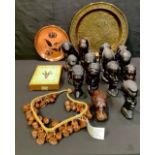 Tribal Art - Africa and South Africa, assorted carved hardwood busts, a brass tray, a copper tray, a