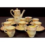 A Crown Staffordshire coffee set for six, comprising coffee pot, cream jug and sugar bowl, six