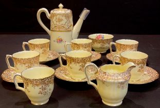 A Crown Staffordshire coffee set for six, comprising coffee pot, cream jug and sugar bowl, six