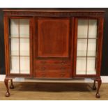 A Chippendale Revival mahogany display side cabinet, blind fretwork frieze, ball and claw feet,