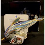 A Royal Crown Derby paperweight, Striped Dolphin, Connaught House special commission, limited