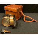 A Davis & Sons Derby air meter, number 729, brown leather case