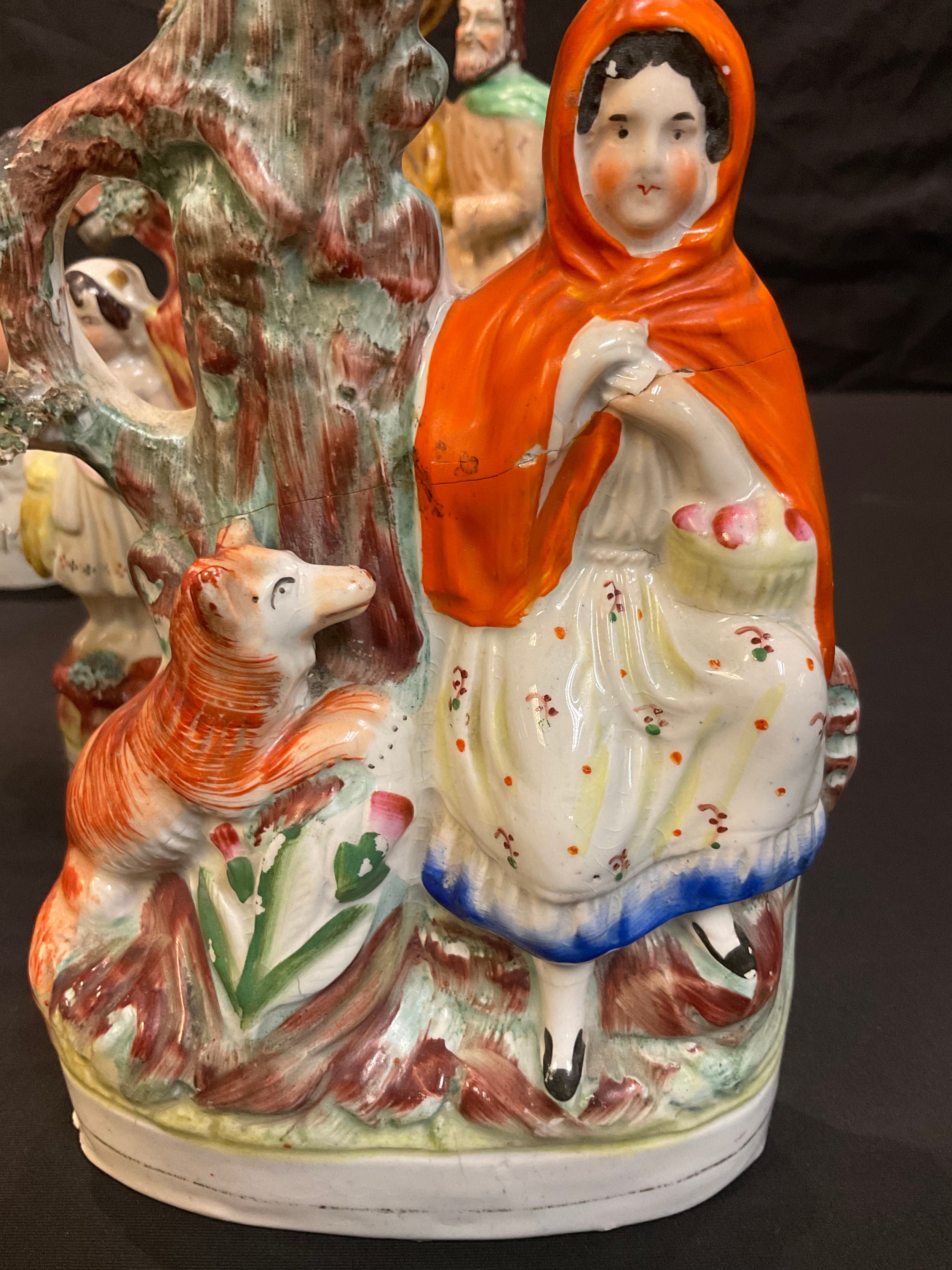 A 19th century Staffordshire flatback spill vase, Red Riding Hood, 26cm; others, Biblical, reading - Bild 2 aus 2