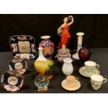 A Japanese Imari palette baluster vase, a Japanese export ware ginger jar and cover; a Bretby