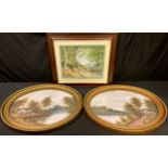 Pictures and Prints - a pair of Victorian oval oils, river cottage scenes; a print of Littleover