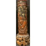 A Japanese bamboo vase/stickstand, mother of pearl inlay, 59.5cm
