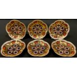 A set of six Royal Crown derby Imari palette 1128 pattern five petal trinket dishes, 11.5cm