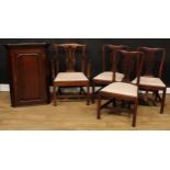 A set of three Chinese Chippendale design mahogany side chairs, 95cm high, 55cm wide, the seat