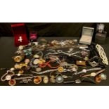 Costume jewellery - an EPNS nurse's belt, broches, bead necklaces; coral necklace; assorted