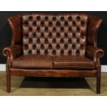 An office reception Chesterfield double wing chair or sofa, 97cm high, 135.5cm wide, the seat