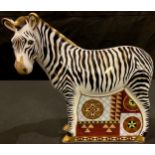 A Royal Crown Derby paperweight, Zebra, gold stopper, 16cm, printed marks in red