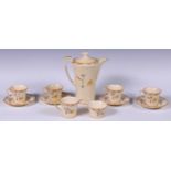 A Crown Devon Fieldings coffee service, for four, comprising coffee pot, coffee cans, saucers,
