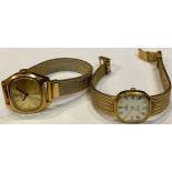 A lady's Omega gold plated watch, rounded square dial, Roman numerals, original winder and