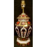 A Royal Crown Derby 1128 Old Imari octagonal table lamp, 31.5cm high overall, first quality, boxed