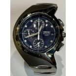 A gentleman's stainless steel Seiko chronograph watch, 100m water resistant, centre seconds, three
