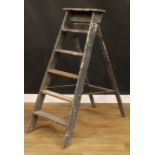 A decorative rustic pine stepladder, 128cm high (open), 46cm wide