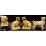 A pair of late 19th century continental bisque models of pug dogs, Who Said Kruger, 15cm; an English