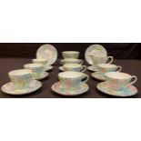 A Shelley Melody pattern chintz tea set, comprising five teacups, saucers and tea plates with gilded