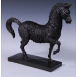 A dark patinated animalier type bronze, zebra, mid-prance, 39cm high