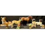 A Beswick model of a French Bulldog; another, Pug; a Beswick Siamese cat; Beswick bird models; a