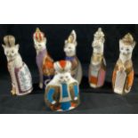 A set of six Royal Crown Derby Royal Cats models, Abyssinian, Burmese, Egyptian, Siamese, Persian