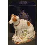 A Royal Crown Derby paperweight, Parson Jack Russell Terrier, gold stopper, boxed