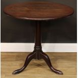 A George III mahogany tripod occasional table, circular tilting top, cylindrical column, cabriole