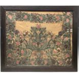 An early 19th century needlework panel, with flowers and leaves, 52cm x 62cm