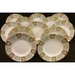 A set of twelve Royal Crown Derby Derby Green Panel dinner plates, 26.5cm diameter, second quality