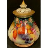 A Royal Worcester vase and cover, painted with blackberries, dated 1907, 15cm high