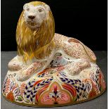 A Royal Crown Derby paperweight, Lion, gold stopper, 15cm
