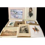 A large folio of Victorian prints, Fine Art prints, etc, qty