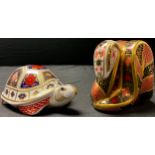 A Royal Crown Derby paperweight, Imari Snake, gold stopper; another, Imari Tortoise, gold stopper (