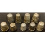 Nine silver thimbles, Charles Horner, etc