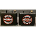 A pair of reproduction Harley Davidson oil cans, 18cm high (2)