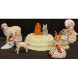 Beswick Beatrix Potter models, Lady Mouse, Miss Moppet, The Old Woman who lived in a Shoe; Doulton