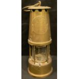 A brass Eccles miner's lamp, No.6 The Protector, 24cm